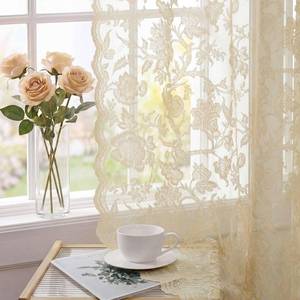 lot 6188 image: H.VERSAILTEX Beige Lace Curtains 84 Inches Long for Living Room Rod Pocket, Sheer Curtains Light Filtering Vintage Window Treatments Privacy Semi Sheer Lace Drapes, 52 W x 84 L