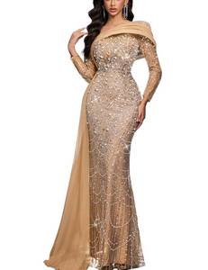 lot 6190 image: VOUIAO Women Sequin Beaded Mermaid Evening Gown Prom Dress Champagne L