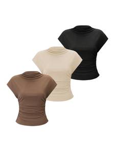 lot 6210 image: OYOANGLE Womens 3 Pack Business Casual Outfits Mock Neck Ribbed Tank Tops size M