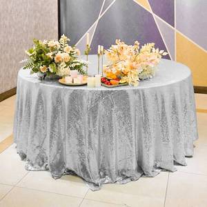 lot 6211 image: WISPET Silver Sequin Tablecloth 120 Round Sequin Tablecloth Shimmer Table Cloth Sparkly Drape Table Cover Decorations for Engagement Weddings Party Baby Bridal Shower Decorations