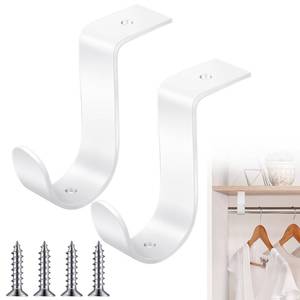 lot 6228 image: Hicarer 2 Pcs 1.5 Inch Closet Rod Brackets Heavy Duty Metal Wall Mount Rod Brackets with Screws Closet Pole Support for Living Room Bedroom Shelf Office(White)