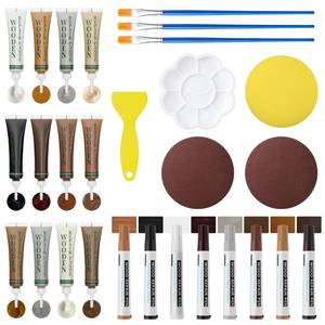 lot 6240 image: XCZNAGS Wood Repair Kit 12-Color Wood Filler and 8-Color Furniture Markers Touch Up for ScratchesHolesStainsCracks in FloorsTableCabinets(LaminateHardwood)
