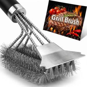 lot 6249 image: Grill Brush with Detachable Handle, Non-Slip BBQ Grill Brush for Outdoor Grill, 18 Inch Stainless Steel Grill Cleaning Brush with Scraper, Space Saving Grill Cleaner for GasCharcoal Grates
