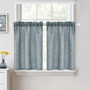 lot 6252 image: MIULEE Cafe Curtains 36 Inch Length Half Window Curtain Semi Sheer Farmhouse Short Linen Drapes for Kitchen Bathroom Basement Small Window, Rod Pocket Tier Curtains 2 Panels W26XL36, Stone Blue