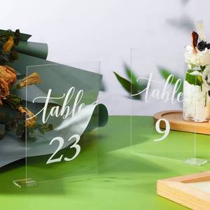 lot 6263 image: 30 Pieces Acrylic Table Numbers 1-30 for Wedding Reception Clear Table Number Signs 1-30 with Stand Hexagonal Rectangle for Wedding Event Party Restaurant (Rectangular Style)