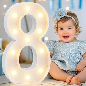 lot 6264 image: Pooqla Large Light Up Numbers for 8th Birthday Decorations, 12.6 in Tall White Plastic Marquee Numbers Sign Party Decorations, Gift for Girls Boys Night Light Wedding Anniversary Decor, Big Number 8