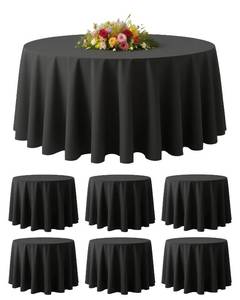 lot 7186 image: BESTVIP 6 Pack 120 Inch Black Round Polyester Tablecloth for 48-78 Tables