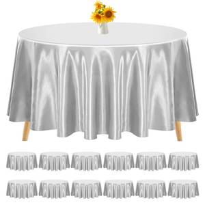 lot 7195 image: REWOMC 12 Pack 90 Inch Round Satin Tablecloth, Silver