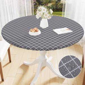 lot 8032 image: Spotjoy Round Vinyl Table Cloth 36 - 44, Waterproof Elastic Fitted Tablecloth with Flannel Backing, Plastic Table Cover for Picnic, Camping, Outdoor, Grey