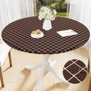 lot 8033 image: Spotjoy Round Vinyl Table Cloth 36 - 44, Waterproof Elastic Fitted Tablecloth with Flannel Backing, Plastic Table Cover for Picnic, Camping, Outdoor, Coffee
