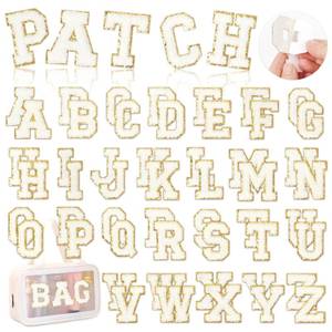 lot 8042 image: KINGSOW Self-Adhesive Chenille Letters Patches 52PCS White for DIY Clothes