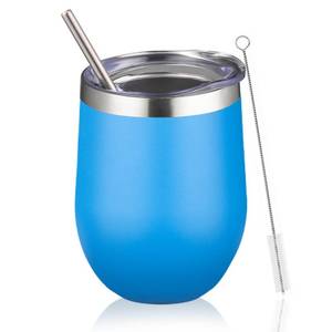 lot 8056 image: DIW 12oz Insulated Wine Tumbler with Lid Travel Coffee Wine Glass(Blue 1)