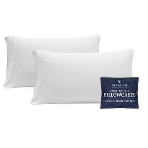 lot 8057 image: Beckham Hotel Collection Cooling Pillowcases for Hot Sleepers, King Size Set of 2, Cool Bedding, Envelope Closure, Silky Soft, Breathable, Moisture-Wicking, White