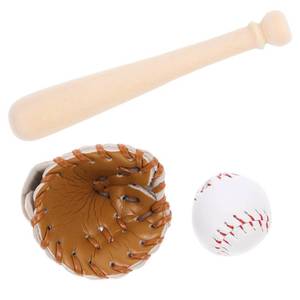 lot 8069 image: Toyvian Miniature Baseball Bat Baseball Cake Topper, Light Brown Mini Dollhouse Glove and Ball Set Decorations - Wooden & Leather Cake Topper for Kids Mini House Party Favors(2.95X0.39X0.39in)