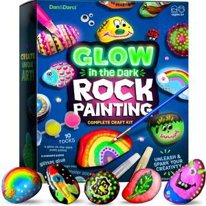 lot 8075 image: Dan&Darci Kids Rock Painting Kit - Glow in The Dark - Gifts Arts & Crafts for Boys and Girls Ages 6-12 - Craft Activities Kits - Creative Art Toys for 6, 7, 8, 9, 10, 11 & 12 Year Old Kid