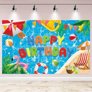 lot 8088 image: NUTTYBASH Pool Party Birthday Decorations, Happy Birthday Pool Party Banner Backdrop Decorations, Summer Birthday Party Decorations Swimming Pool Party Decorations for Hawaiian Flamingo Party