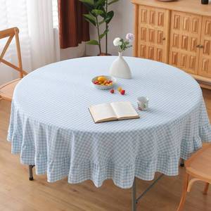 lot 8456 image: K MASANIJI Light Blue White Gingham Tablecloth Round Dia.70