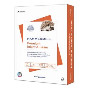 lot 8458 image: Hammermill Printer Paper, Premium Inkjet & Laser Paper 24 Lb, 8.5 x 11-1 Ream (500 Sheets) - 97 Bright, Made in the USA, 166140R