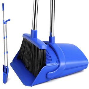 lot 8480 image: XXFLOWER Broom and Dustpan Set, Long Handle Lightweight Dustpans with Broom Combo for Home, Indoor&Outdoor Sweeping for Home Room Kitchen Office Lobby (Dark Blue)