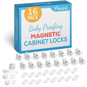lot 8483 image: Vmaisi Child Safety Magnetic Cabinet Locks Baby Proofing 16 Locks & 2 Keys