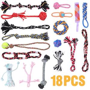 lot 9536 image: PPTAIO Dog Rope Toys for Small-Medium Dogs. 18 Pack for Teeth Cleaning, Chewing, Training Balls and Squeaky Toys. Best for Entertainment, Interaction,Tug of War Indoor and Outdoor.