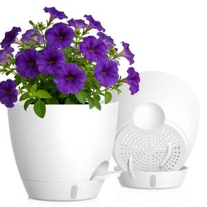 lot 9540 image: KUGAZ Self Watering Pots with Drainage Holes, 2 Pack 10 Inch Plant Pots with Water Level Indicator Deep Reservoir, Large Plastic Planter for Indoor Outdoor Plants - White