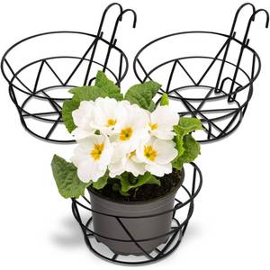 lot 9543 image: Pumtus 3 Pack Railing Planter Holders, 10 Round Iron Hanging Fence Pot Basket, Over The Rail Indoor Outdoor Plant Hanger Rack, Black Balcony Flower Stand Shelf for Porch, Railing, Patio, Garden