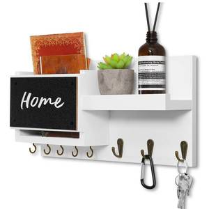 lot 9555 image: WeBravery Decorative Key Hanging Rack with 8 Hooks �� Easy Install Natural Wooden Key and Mail Holder for Wall Mount �� Sunglasses Wallet Holder Entryway Decor with Shelf and Chalkboard (White)