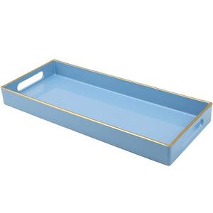 lot 9557 image: Leemxiiny Blue Bathroom Vanity Tray for Countertop, Small Plastic Toilet Tank Versatile Storage & Organization Tray for Makeup, Perfume, Desk, Kitchen, Candles, 13.7x6x1.4, 35BL