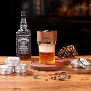lot 9569 image: Electric Whiskey Smoker Kit - 7 Led Light, 6 Flavors Wood Chips, Gold Magnetic Old Fashioned Smoker Kit, Cocktail Whiskey Drink Smoke Bar Set, Gifts for Men Boyfriend Husband