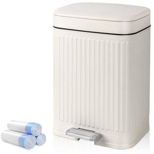lot 9570 image: Small Bathroom Trash Can with Lid, 2.1 Gallon Soft Close Step Can, Cream