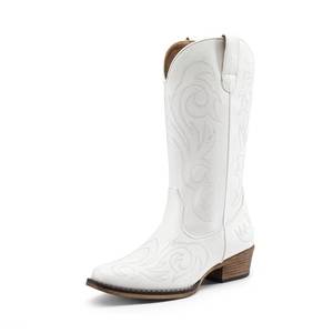 lot 9582 image: DREAM PAIRS Womens Cowboy Cowgirl Mid Calf Boots,White,9