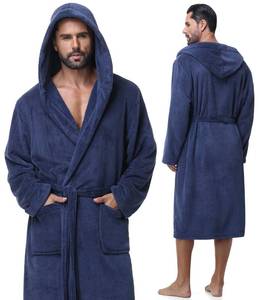 lot 9586 image: Eonkasp Absorbent Fleece Mens Robe with Hood Warm Cozy Ultra Soft Bathrobe Luxury Quick Dry Spa Towel Robe for Men,Navy Blue,SM