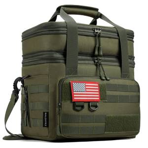 lot 10026 image: RalChyez Tactical Lunch Bag, 20L Large Heavy Duty Double Deck Insulated Lunch Box Leakproof Expandable Tote Cooler with Shoulder Strap for Adult Men Women Work Fishing Picnic Travel Green