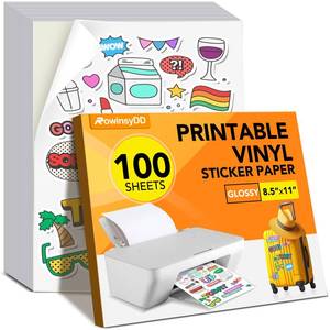 lot 10028 image: RowinsyDD 100 PCS Vinyl Sticker Paper, Glossy Printable Sticker Paper
