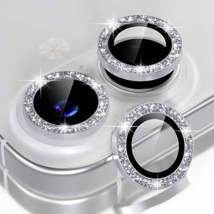 lot 10030 image: Choiche Compatible for iPhone 17 Camera Lens Protector Bling, 9H Tempered Glass Camera Cover Screen Protector Metal Ring Decoration Accessories, 2-Lens, 6.3-inch (Glitter-Silver)