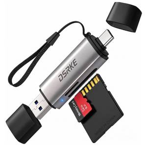 lot 10032 image: DSRKE SD Card Reader, Dual-Slot USB C & USB 3.0 to Memory Card Reader