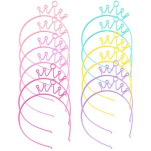 lot 10034 image: Dizila 12 Pack6 Pairs Candy Color Plastic Crown Headbands with Tiny Teeth Hair Hoops Bands Clasps Birthday Party Decoration Tiaras Hair Accessories