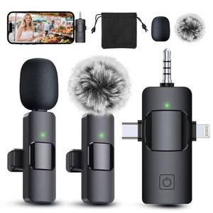 lot 10037 image: PQRQP 3 in 1 Professional Wireless Lavalier Microphone for iPhoneAndroidCamera, Wireless Microphones, Mini Microphone, Crystal Clear Sound Quality for Recording, Live Streaming, Clips-Elegant Black