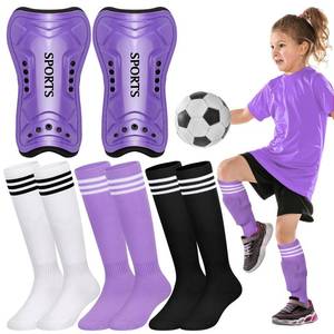 lot 10046 image: Liliful 4 Pcs Soccer Shin Guards Set for Girl Kids Youth Include 1 Shin Guards & 3 Sport Socks Protective Lightweight Gear Leg Pads Gear for 3-15 Girls Boy Children Teens(Purple,S)