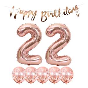 lot 10059 image: 22th Birthday Decoration Happy Birthday Banner Balloons 22 Years Old Birthday Party Supplies Helium Balloons Number 22 Balloons Latex Balloon Foil Balloon, 22th Rose Gold Birthday Party Decoration