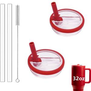 lot 10065 image: 32 oz Tumbler Flip Straw Lid Replacement Fit for HydroJug Traveler,2 Pack Leak Proof Lid,Replacement Spill Proof Reusable Tumbler Cover Compatible with 32oz HydroJug Cup Accessories (Red)