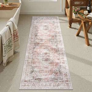 lot 10072 image: Uphome Bathroom Rugs Runner, Distressed Farmhouse Boho Blush Pink Bath Mat, Non Slip Washable Long Bath Rugs, Vintage Traditonal Soft Velvet Bathroom Runner for Bathtub Sink Shower, 20x60 inch