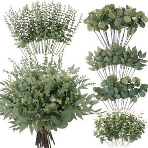 lot 10079 image: lovemoon 130 Pcs Artificial Mixed Eucalyptus Stems Bulk, 5 Kinds of Faux Greenery Eucalyptus Leaves Bulk for Vase Wedding DIY Bouquets Floral Arrangement Home Decor (130, Green)