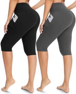 lot 10084 image: FULLSOFT 2 Pack Womens Knee-Length Leggings with Pockets-High Waist Capri Biker Shorts -Workout Casual Summer Yoga Leggings(L,BlackGrey)