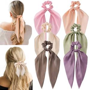 lot 10085 image: 6 PCS Bow Silk Scrunchies, Hair Ties with Bow, Hair Scarf Scrunchies