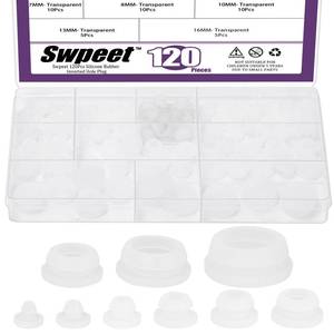 lot 10089 image: Swpeet 120Pcs 9 Sizes 0.12 0.16 15 14 0.27 516 38 12 58 Grey Rubber Plugs for Round Holes Kit, Silicone Plug, T Shaped Rubber Stopper, Round Hole Plug Snap Locking for Furniture