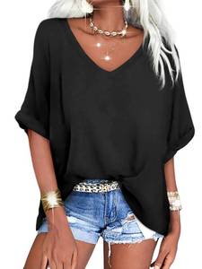 lot 10095 image: Langwyqu Womens Oversized T Shirts V Neck Short Sleeve Summer Tops Tees