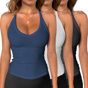 lot 10103 image: iGENJUN 3 Pack WorkoutTops for Women Racerback Tank Tops 2025 Yoga Gym Ribbed Sleeveless Shirts Clothes,M,GreenArmyMint