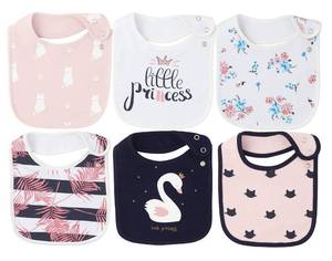 lot 10110 image: Maiwa 6 Pack Waterproof Cotton Baby Bibs for Girls for Drooling Eating Teething with Snaps